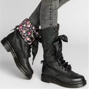 Dr. Martens Triumph 1914 Floral Black Leather Combat Boot